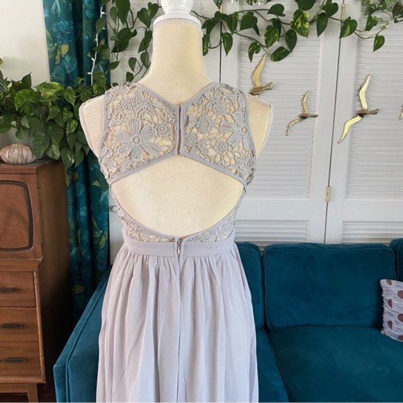 Maniju Lulus Savannah Nights Sleeveless Open Back Gown Maxi Dress Grey Gray New - Picture 9 of 16